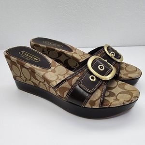 Coach Gretta Champagne & Brown Signature C Y2K Platform Slide Sandals Size 8.5